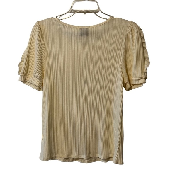Who Wear What When Where Cream Shirt Puff Sleeve Large Ribbed Textured Coquette - Picture 5 of 11